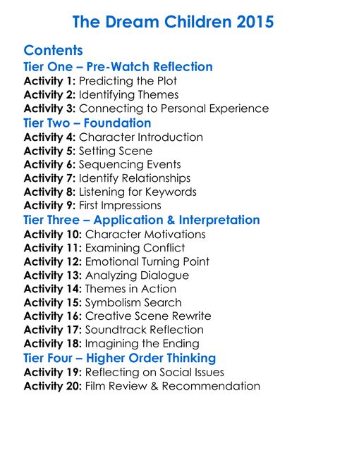 The Dream Children 2015 Worksheet Activity Booklet