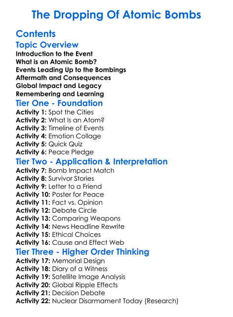 The Dropping Of Atomic Bombs Worksheet Activity Booklet