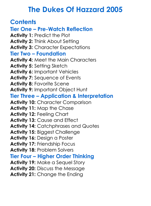 The Dukes Of Hazzard 2005 Worksheet Activity Booklet