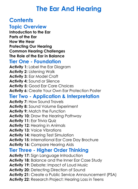 The Ear And Hearing Worksheet Activity Booklet