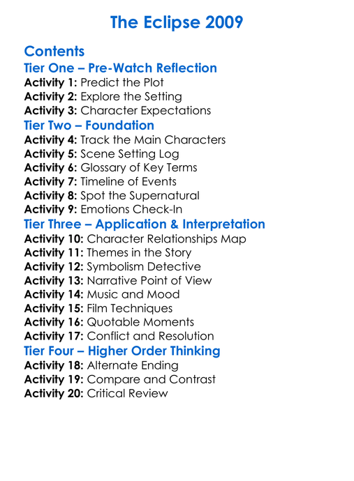 The Eclipse 2009 Worksheet Activity Booklet