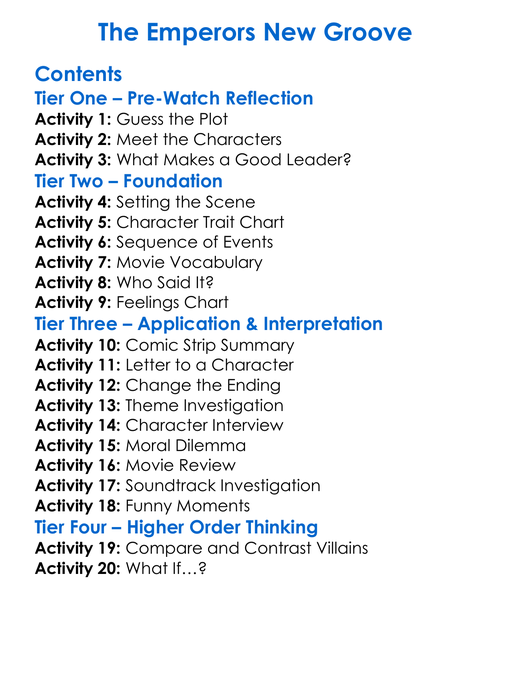 The Emperors New Groove Worksheet Activity Booklet