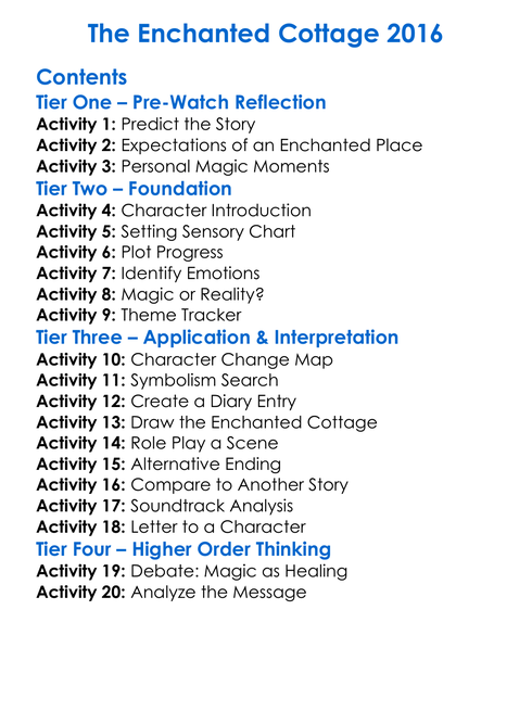 The Enchanted Cottage 2016 Worksheet Activity Booklet