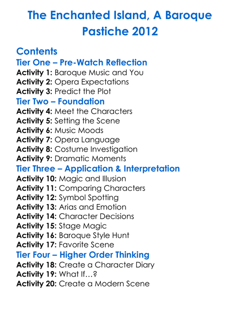 The Enchanted Island A Baroque Pastiche 2012 Worksheet Activity Booklet