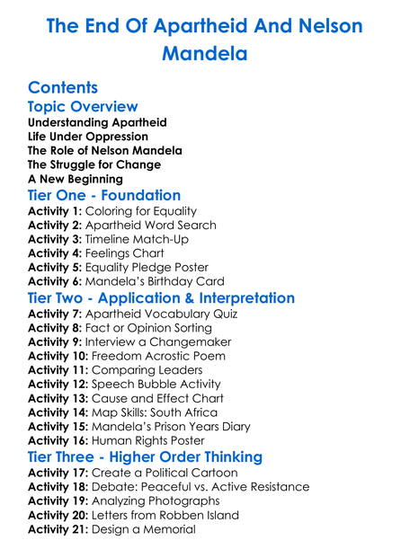 The End Of Apartheid And Nelson Mandela Worksheet Activity Booklet