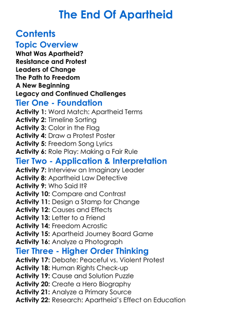 The End Of Apartheid Worksheet Activity Booklet