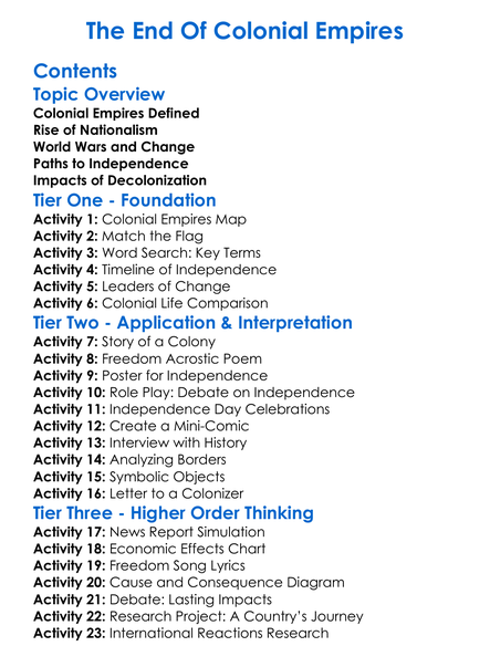The End Of Colonial Empires Worksheet Activity Booklet