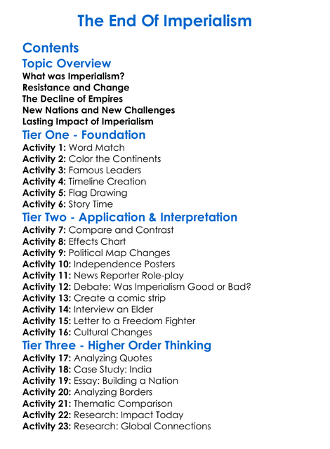 The End Of Imperialism Worksheet Activity Booklet