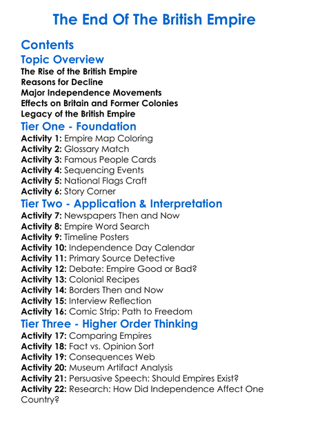 The End Of The British Empire Worksheet Activity Booklet