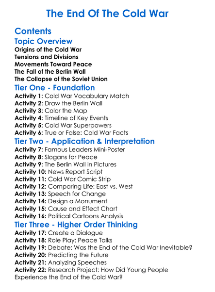The End Of The Cold War Worksheet Activity Booklet
