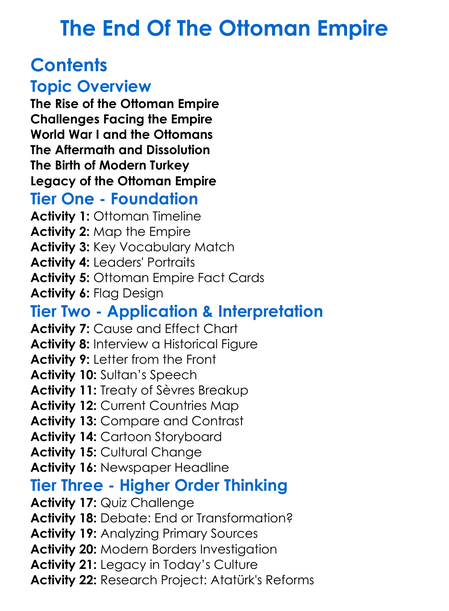 The End Of The Ottoman Empire Worksheet Activity Booklet