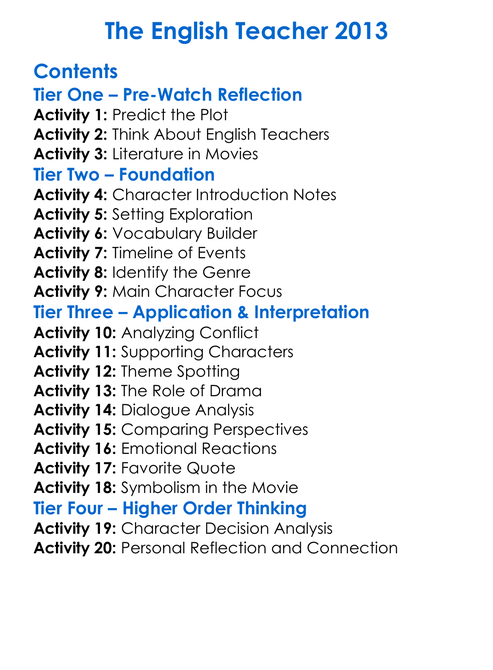 The English Teacher 2013 Worksheet Activity Booklet