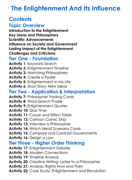 The Enlightenment And Its Influence Worksheet Activity Booklet