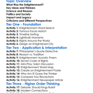 The Enlightenment Worksheet Activity Booklet