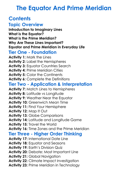 The Equator And Prime Meridian Worksheet Activity Booklet