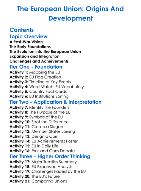 The European Union Origins And Development Worksheet Activity Booklet