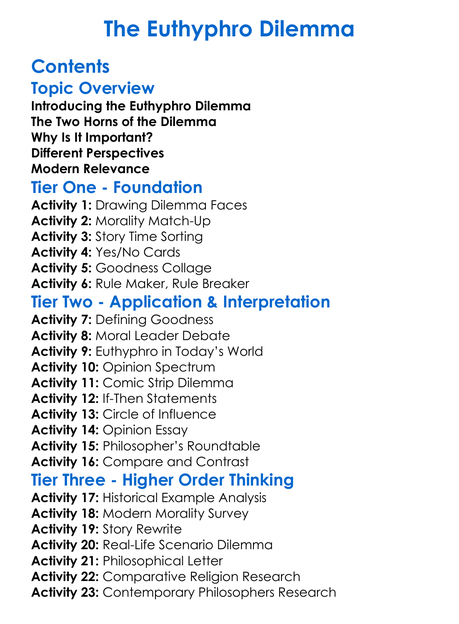 The Euthyphro Dilemma Worksheet Activity Booklet