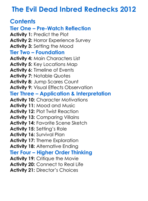 The Evil Dead Inbred Rednecks 2012 Worksheet Activity Booklet
