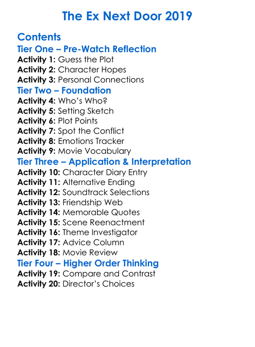 The Ex Next Door 2019 Worksheet Activity Booklet