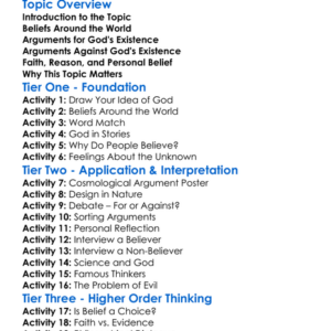 The Existence Of God Worksheet Activity Booklet