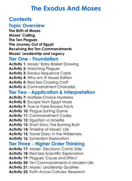 The Exodus And Moses Worksheet Activity Booklet