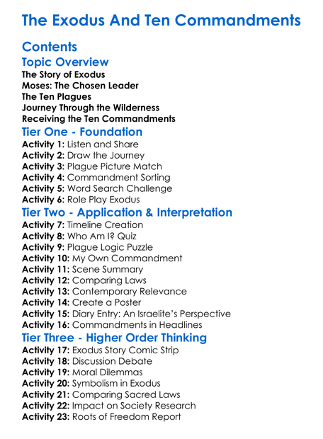 The Exodus And Ten Commandments Worksheet Activity Booklet