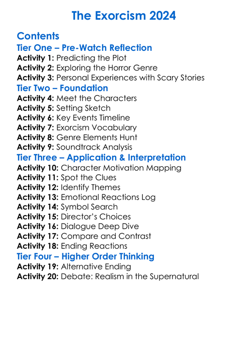 The Exorcism 2024 Worksheet Activity Booklet