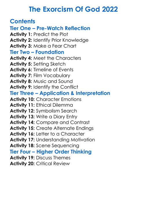 The Exorcism Of God 2022 Worksheet Activity Booklet