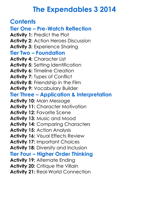 The Expendables 3 2014 Worksheet Activity Booklet