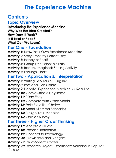 The Experience Machine Worksheet Activity Booklet