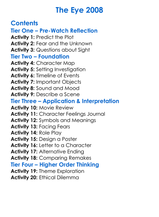 The Eye 2008 Worksheet Activity Booklet