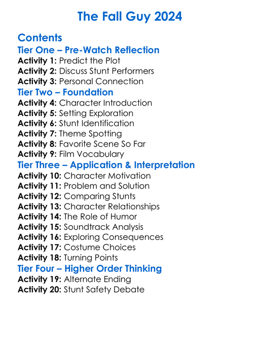 The Fall Guy 2024 Worksheet Activity Booklet