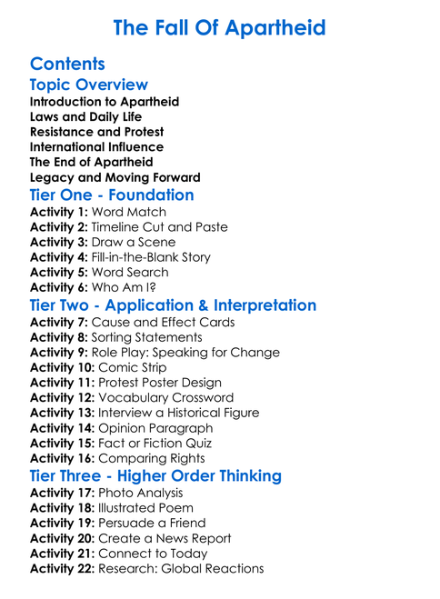 The Fall Of Apartheid Worksheet Activity Booklet