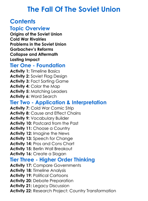 The Fall Of The Soviet Union Worksheet Activity Booklet