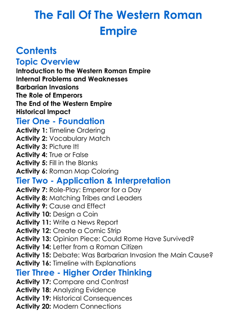 The Fall Of The Western Roman Empire Worksheet Activity Booklet