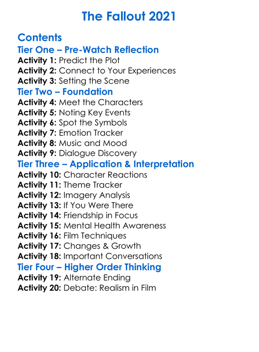 The Fallout 2021 Worksheet Activity Booklet