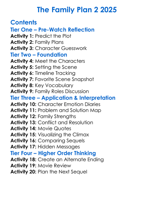 The Family Plan 2 2025 Worksheet Activity Booklet