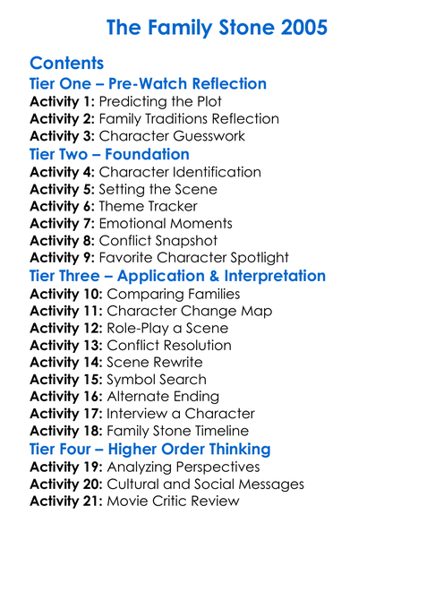 The Family Stone 2005 Worksheet Activity Booklet