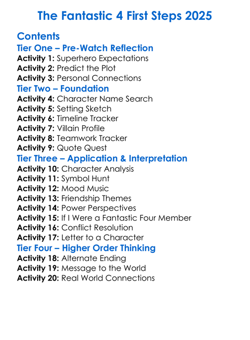 The Fantastic 4 First Steps 2025 Worksheet Activity Booklet