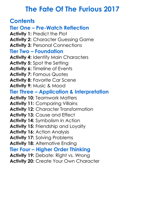The Fate Of The Furious 2017 Worksheet Activity Booklet