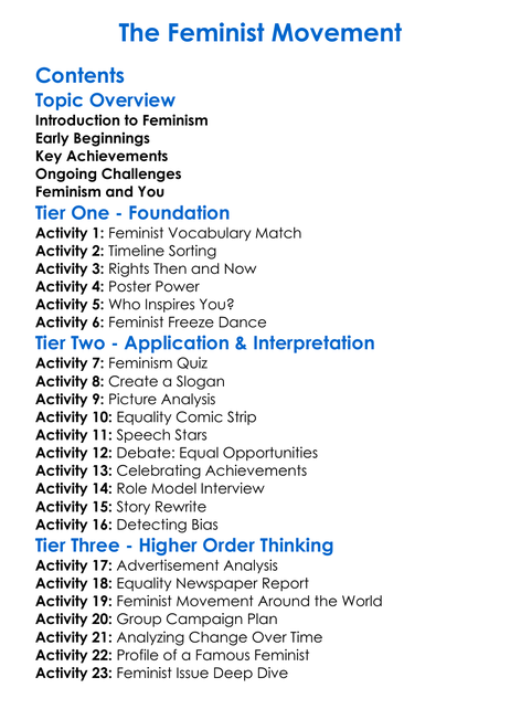 The Feminist Movement Worksheet Activity Booklet