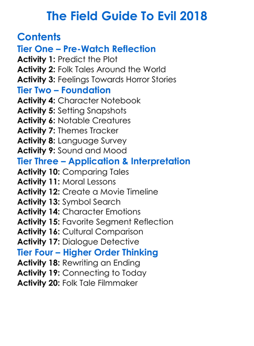 The Field Guide To Evil 2018 Worksheet Activity Booklet