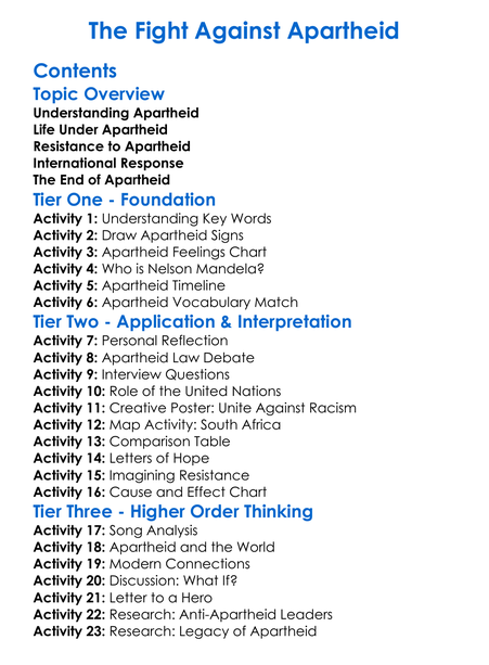 The Fight Against Apartheid Worksheet Activity Booklet
