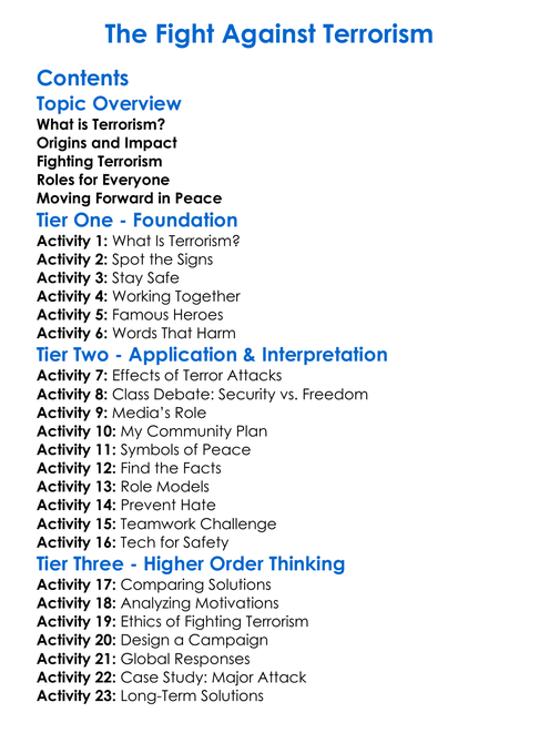 The Fight Against Terrorism Worksheet Activity Booklet