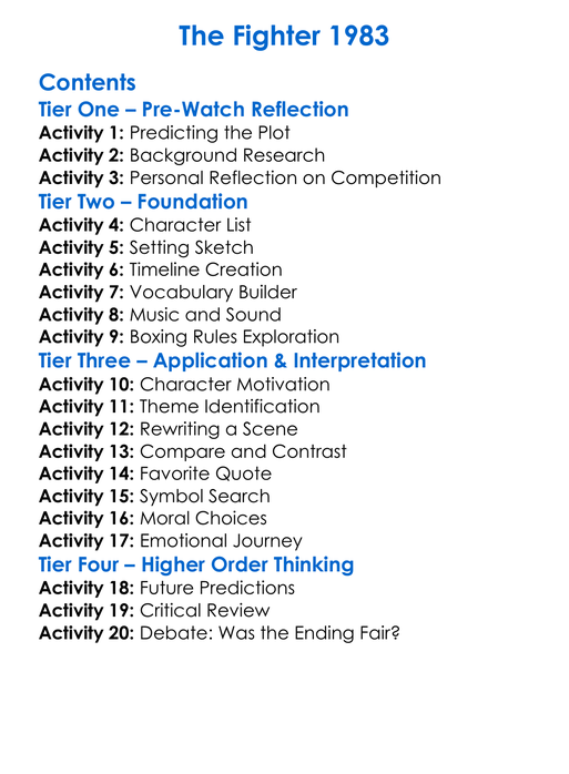 The Fighter 1983 Worksheet Activity Booklet