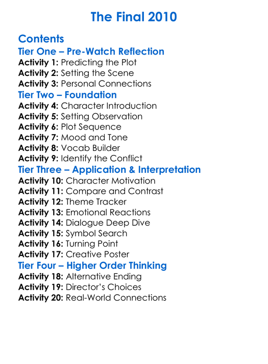 The Final 2010 Worksheet Activity Booklet
