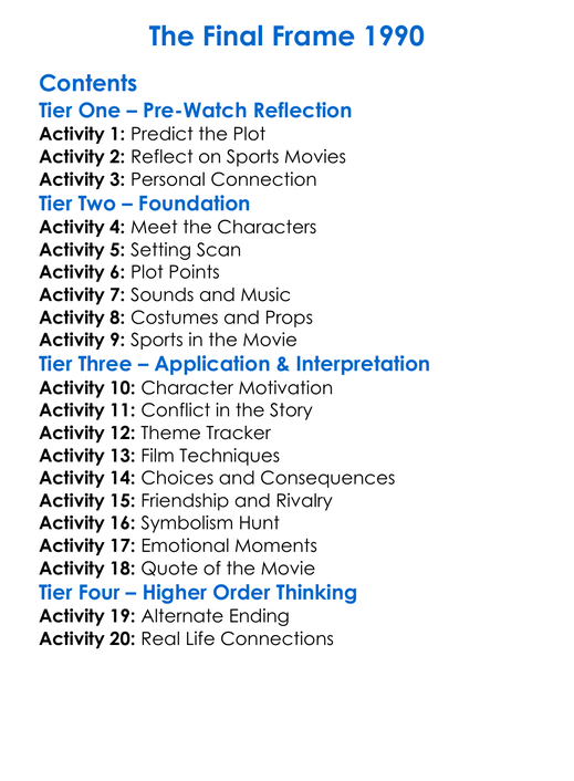 The Final Frame 1990 Worksheet Activity Booklet