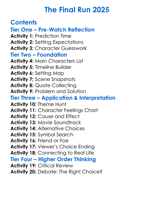 The Final Run 2025 Worksheet Activity Booklet