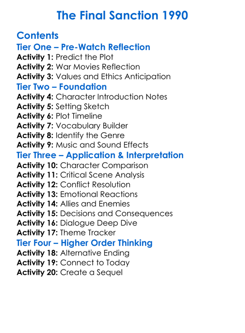 The Final Sanction 1990 Worksheet Activity Booklet