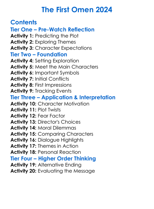 The First Omen 2024 Worksheet Activity Booklet